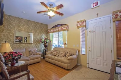 Cozy common area with seating and decorative elements