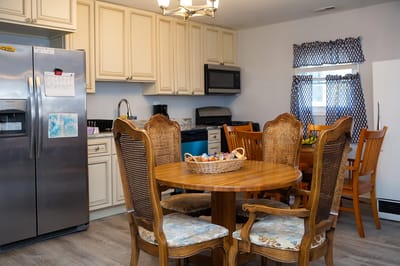 Bright and inviting dining area with a wooden table