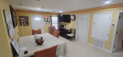 Interior view of a common area with seating and decor