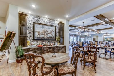 Bright and inviting common area with artwork