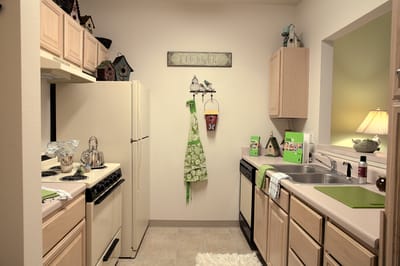 Cozy kitchen with light-colored cabinets and decor