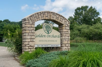 Signage of Golden Orchards Assisted Living facility entrance