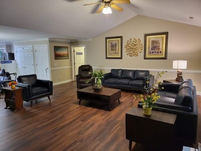 Comfortable common area with seating and decor