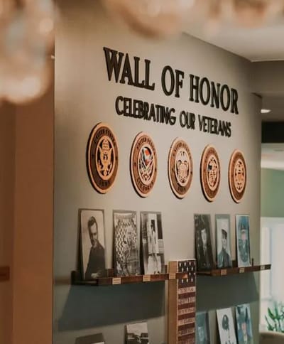 Interior shot of a Wall of Honor celebrating veterans
