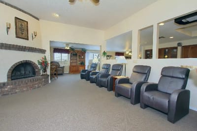 Interior view of a common area with seating