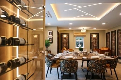Elegant dining area set for a meal