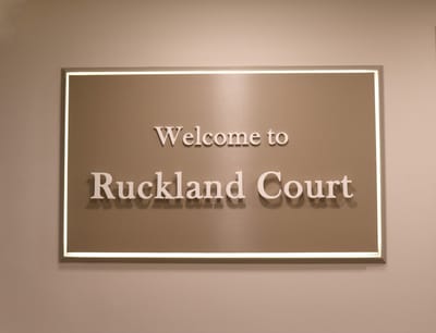 Interior sign welcoming to Ruckland Court