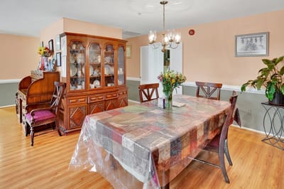 Dining area with a table and natural lighting