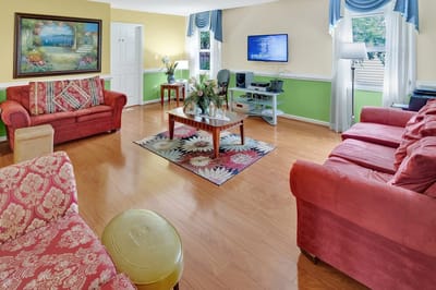 Bright and welcoming common area with seating