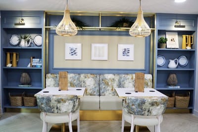 Bright and welcoming common area with seating and decor
