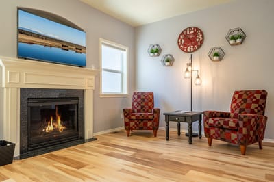 Cozy common area with fireplace and seating