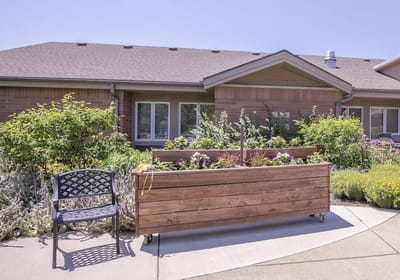 Garden area with raised planters and seating