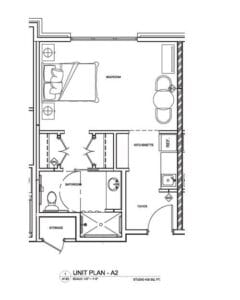 Architectural floor plan of a resident unit