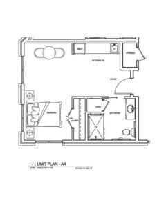 Architectural floor plan for resident unit