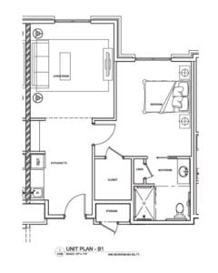 Architectural floor plan of a resident unit