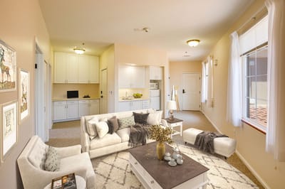 Bright and inviting interior of a resident suite