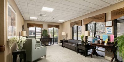Bright and welcoming interior of the facility lobby