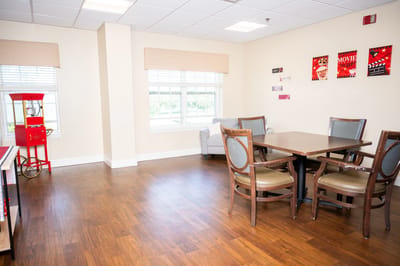 Bright and inviting common area with seating