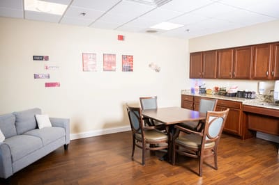 Interior common area with a table and decorations