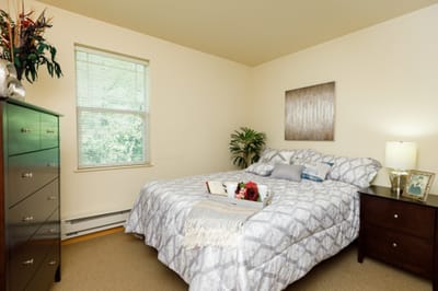 Cozy resident room with a bed and decor