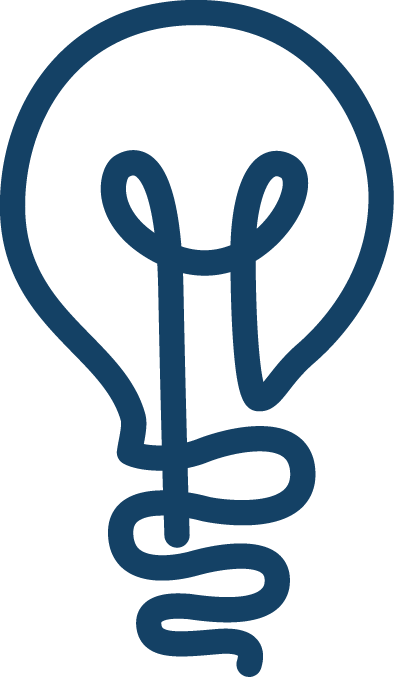 Logo with a stylized light bulb design
