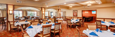 Dining room with neatly arranged tables and chairs