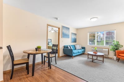 Cozy interior of a resident apartment with furniture