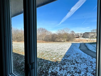 View of an outdoor space with snow and trees