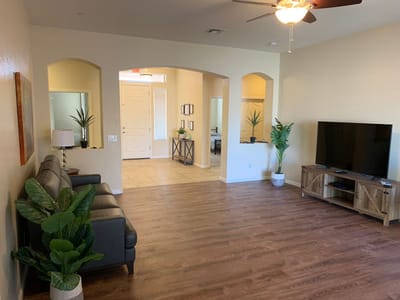 Cozy living room in a resident suite