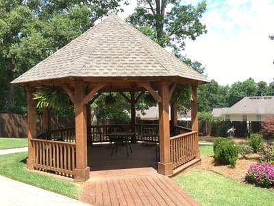 Outdoor gazebo in a senior living community garden