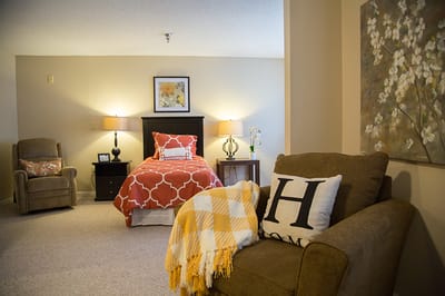 Cozy bedroom setup in a senior living facility