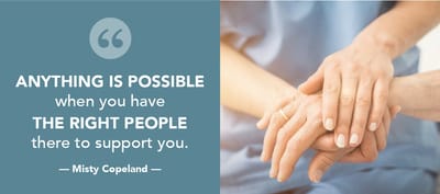 Placeholder graphic with supportive quote and hands