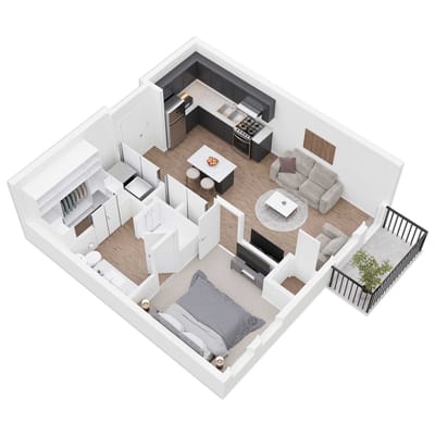 Floor plan of a one-bedroom apartment layout