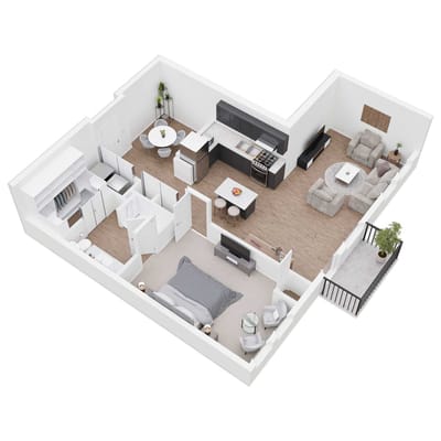 Open floor plan of a modern living space