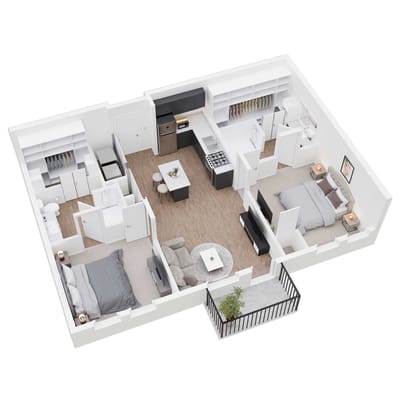 Detailed floor plan of a two-bedroom apartment layout