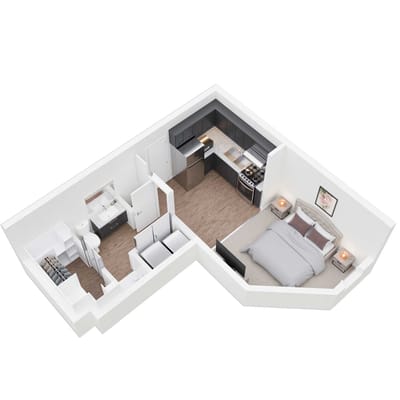 Floor plan of a one-bedroom apartment layout