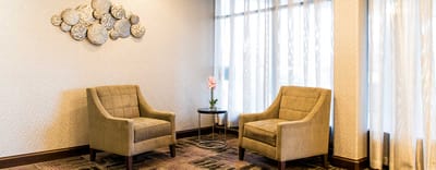A cozy seating area in a facility's common space