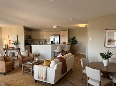 Bright interior living area with furniture