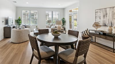 Bright and modern common area with seating and decor