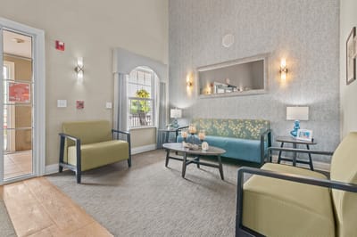 Bright and inviting common area seating in the facility