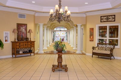 Bright and welcoming interior lobby area with seating