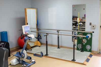 Rehabilitation equipment in a therapy room