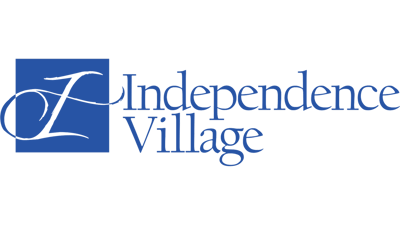Independence Village logo on a blue background