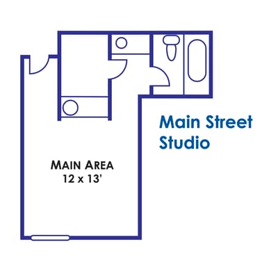 Floor plan of a Main Street Studio unit