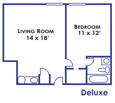 Architectural floor plan of a deluxe unit