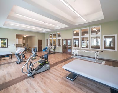 Well-equipped rehabilitation gym with exercise machines