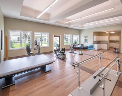 Interior view of a rehabilitation gym with equipment
