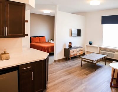 A private resident room with modern furnishings