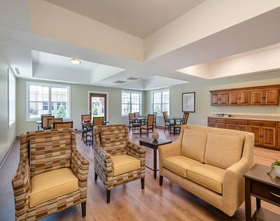 Common area with seating and dining tables