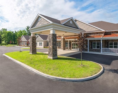 Exterior view of Tallmadge Health and Rehab entrance